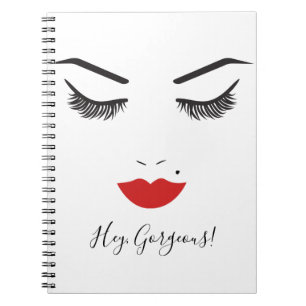 Schönes Make-Up Gesicht Wimpern & Rote Lippen Chic Notizblock