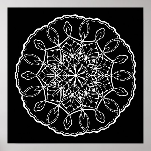 Schönes Mandala Black Background Coloring Poster (Vorne)