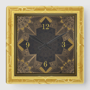 Schönes Mandala-Gold Quadratische Wanduhr