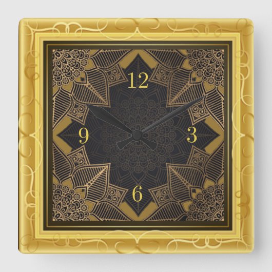 Schönes Mandala-Gold Quadratische Wanduhr (Vorderseite)