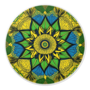 Schönes Mandala, grün, blau, gelb Keramikknauf