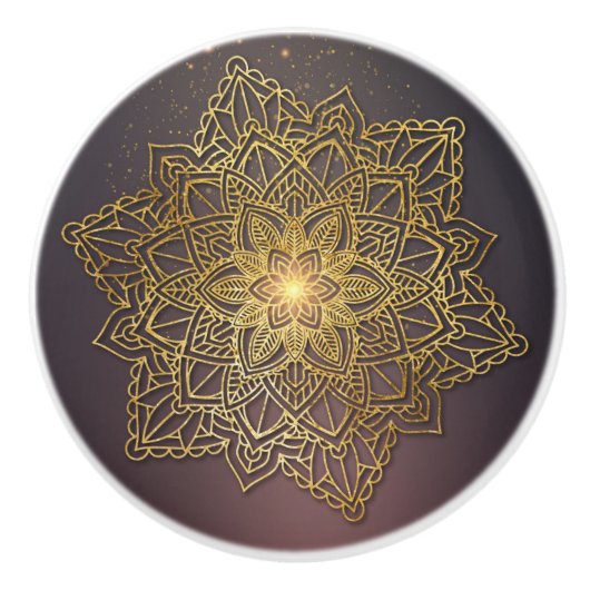 Schönes Mandala, schwarz und gold Keramikknauf (Vorderseite)