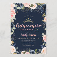 Schönes marineblau & rot florale quinceañera