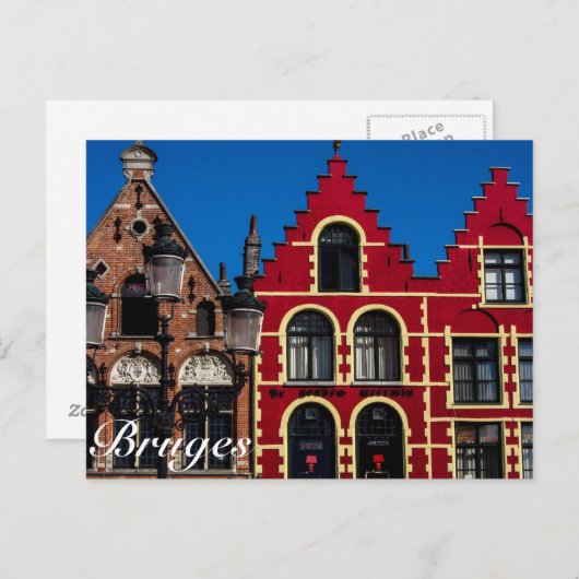 Schönes Markt Quadrat von Brügge-Postkarte Postkarte (Vorne/Hinten)