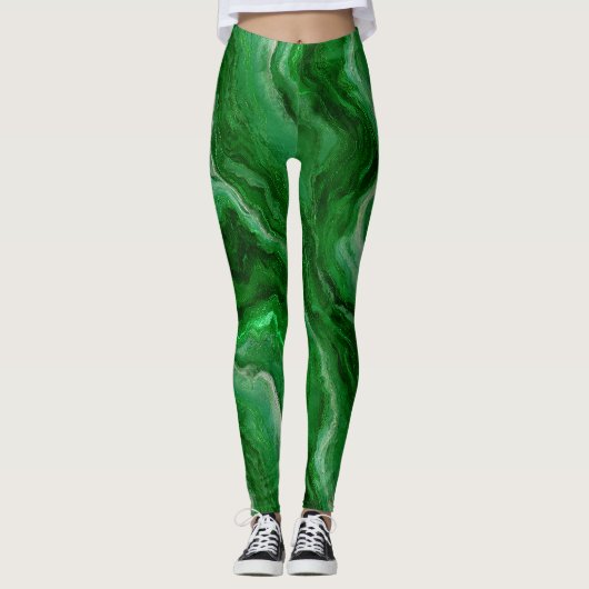Schönes Marmormuster in Emerald Green Leggings (Vorderseite)