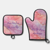 Schönes Marmorrosa und Lila moderner Spaß Ofenhandschuh & Topflappen-Set (Vorderseite)