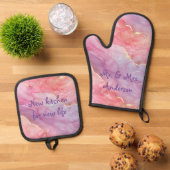 Schönes Marmorrosa und Lila moderner Spaß Ofenhandschuh & Topflappen-Set (Oben Unten)