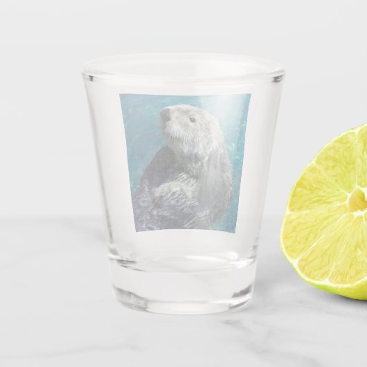 Schönes Meer Otter Niedliches blaues Wasser Schnapsglas (Rückseite)