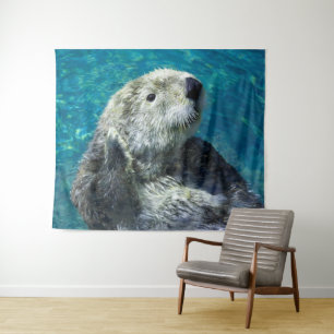 Schönes Meer Otter Niedliches blaues Wasser Wandteppich