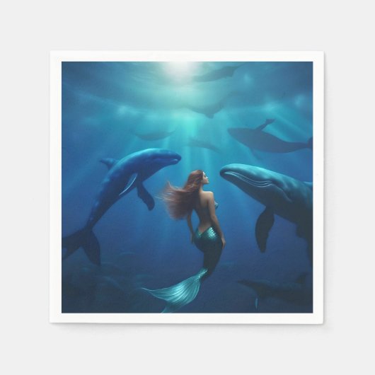 Schönes Meerjungschwimmen mit Humpbackwalen, Serviette (Vorderseite)