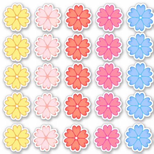 Schönes mehrfarbiges Herz-Blume-Set Aufkleber (Vorderseite)