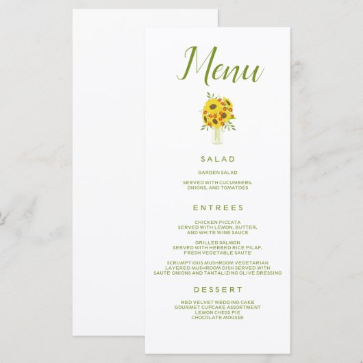 Schönes Menü mit Hochzeitssonne Menükarte (Vorne/Hinten)