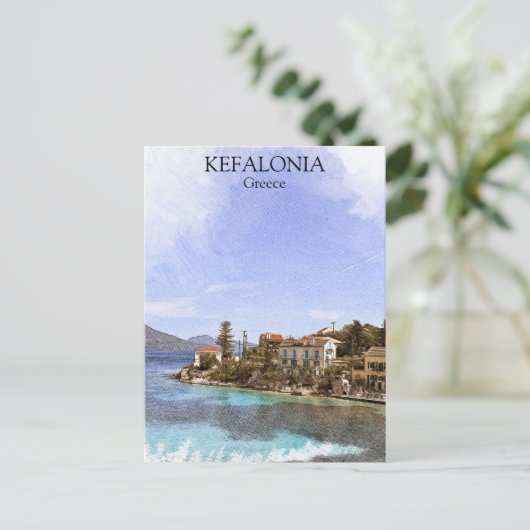 Schönes Minimal Kefalonia Griechenland Malerei Postkarte (Stehend Vorderseite)