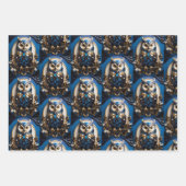 Schönes, minimalistisches blaues Owl Geschenkpapier Set (Vorderseite 3)