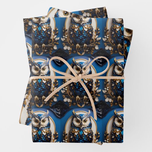 Schönes, minimalistisches blaues Owl Geschenkpapier Set (Beispiel)
