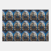 Schönes, minimalistisches blaues Owl Geschenkpapier Set (Vorderseite)