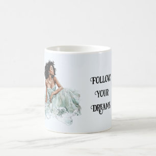 Schönes Minz-Kleid Schwarze Dame Kaffeetasse