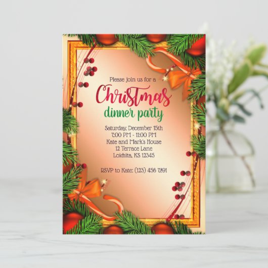 Schönes MistletoFrame Weihnachtsessen Party Einladung (Stehend Vorderseite)