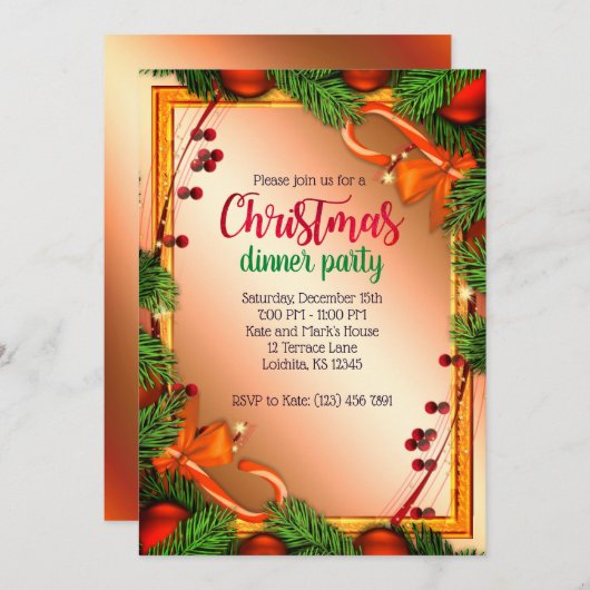 Schönes MistletoFrame Weihnachtsessen Party Einladung (Vorne/Hinten)