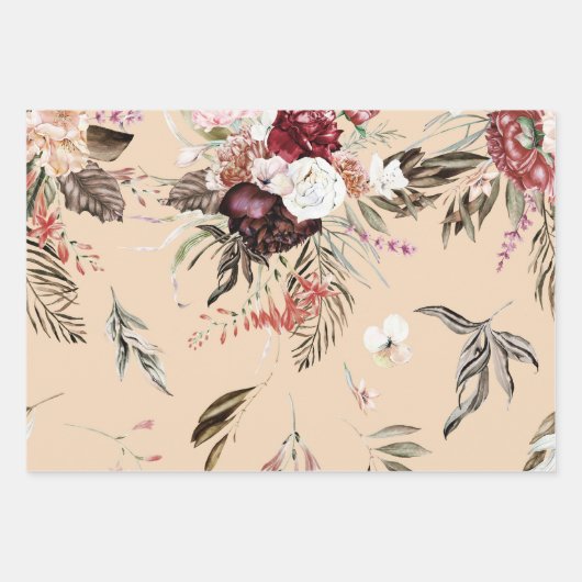 Schönes, modernes Beige Blumenmuster Geschenk Geschenkpapier Set (Vorderseite)