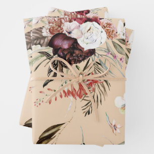 Schönes modernes beiges Blumenmuster-Geschenk Geschenkpapier Set