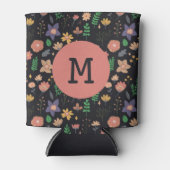 Schönes modernes dunkles Blumenmuster Monogramm Dosenkühler (Vorderseite)