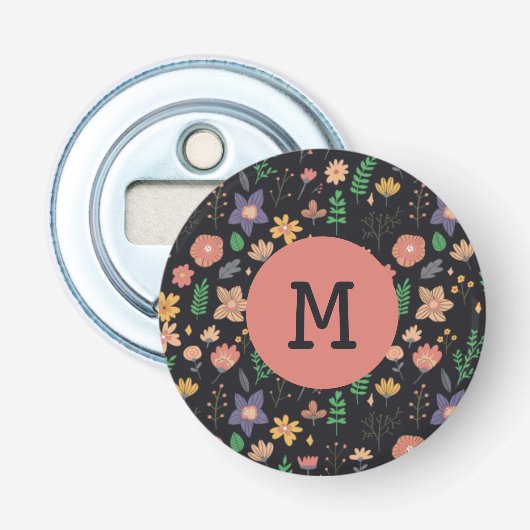 Schönes modernes dunkles Blumenmuster Monogramm Flaschenöffner (Vorderseite)