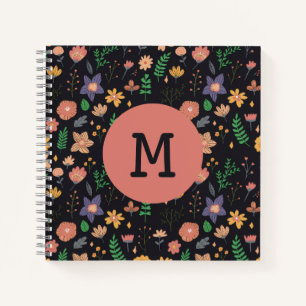 Schönes modernes dunkles Blumenmuster Monogramm Notizblock