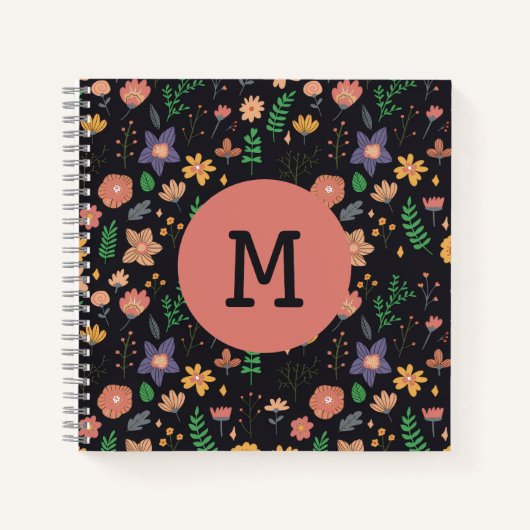 Schönes modernes dunkles Blumenmuster Monogramm Notizblock (Vorderseite)
