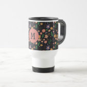 Schönes modernes dunkles Blumenmuster Monogramm Reisebecher (VorderseiteRechts)