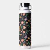 Schönes modernes dunkles Blumenmuster Monogramm Trinkflasche (Rückseite)
