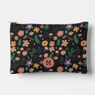 Schönes modernes dunkles Blumenmuster Monogramm Zubehörtasche