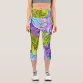 Schönes modernes Leafy-Muster Capri Leggings (Vorderseite)