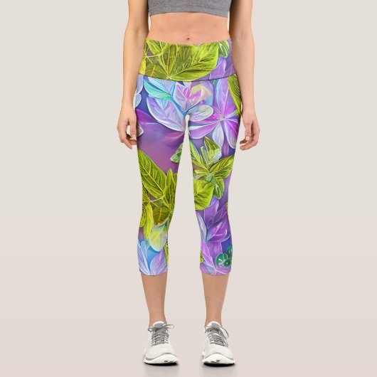 Schönes modernes Leafy-Muster Capri Leggings (Vorderseite)