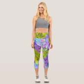 Schönes modernes Leafy-Muster Capri Leggings (Vorderseite)