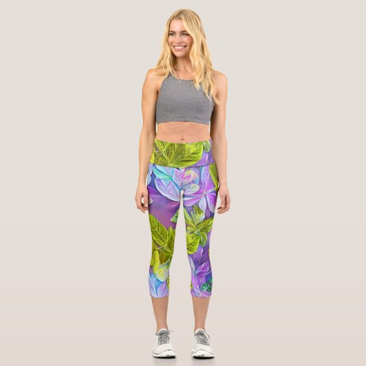 Schönes modernes Leafy-Muster Capri Leggings (Vorderseite)