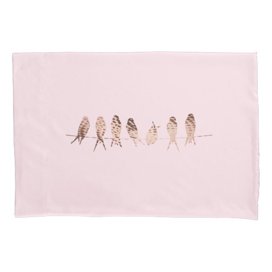 Schönes modernes Rosa mit Vögeln | Pillowcase Kissenbezug (Vorderseite)