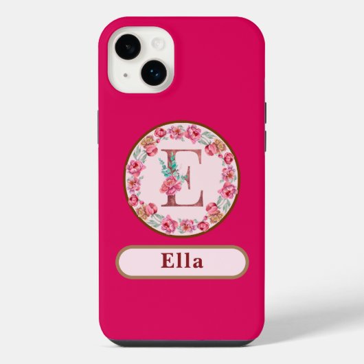 Schönes Monogramm E Blumenmuster iPhone Hülle (Rückseite)