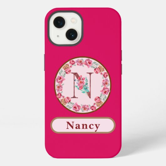 Schönes Monogramm N Blumenmuster iPhone Hülle (Rückseite)