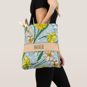 Schönes monogrammiertes Retro-Blumenmuster in Blau Tasche