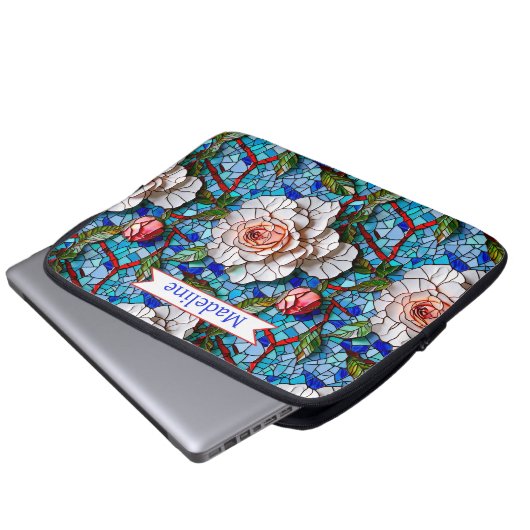 Schönes Mosaik-Blume Muster Personalisiert Laptopschutzhülle (Vorne Knopf)