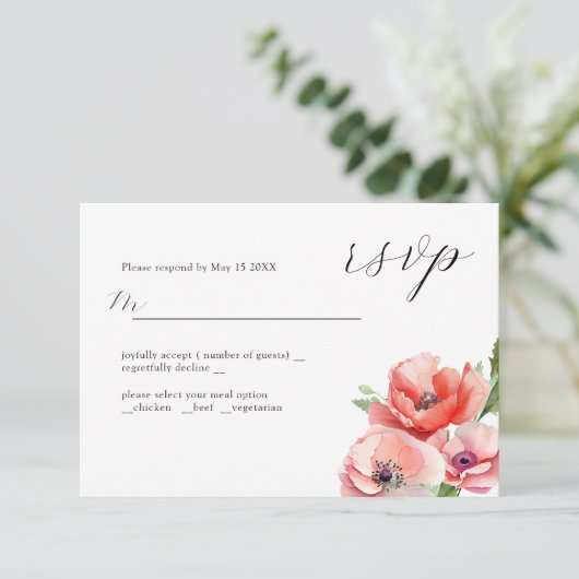Schönes Motiv in Rosa und Rot-Mohn-Blume RSVP Karte (Stehend Vorderseite)