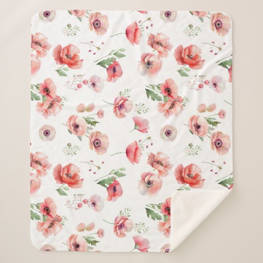 Schönes Motiv in Rosa und Rot-Mohn-Blume Sherpadecke (Vorderseite)