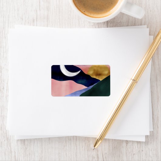 Schönes Mountain River Moon Sunset Design Adressaufkleber (Insitu)