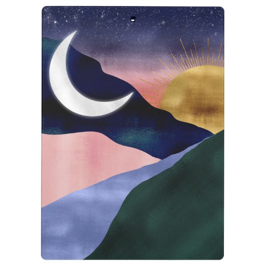 Schönes Mountain River Moon Sunset Design Klemmbrett (Rückseite)