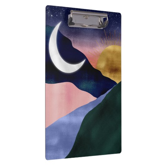 Schönes Mountain River Moon Sunset Design Klemmbrett (Rechts)