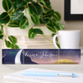 Schönes Mountain River Moon Sunset Design Namensplakette