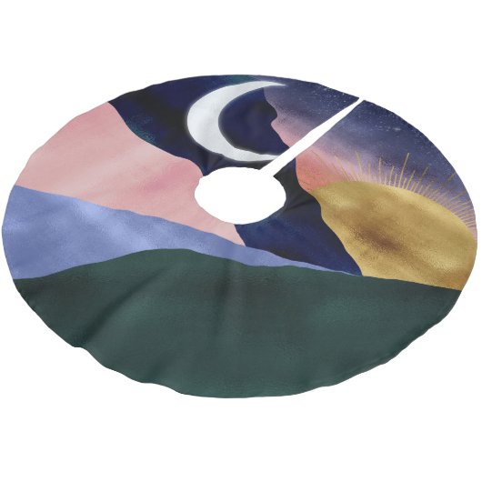 Schönes Mountain River Moon Sunset Design Polyester Weihnachtsbaumdecke (Schrägansicht)