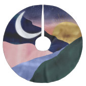 Schönes Mountain River Moon Sunset Design Polyester Weihnachtsbaumdecke (Vorderseite)