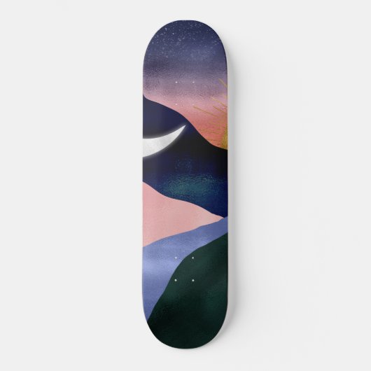 Schönes Mountain River Moon Sunset Design Skateboard (Vorderseite)
